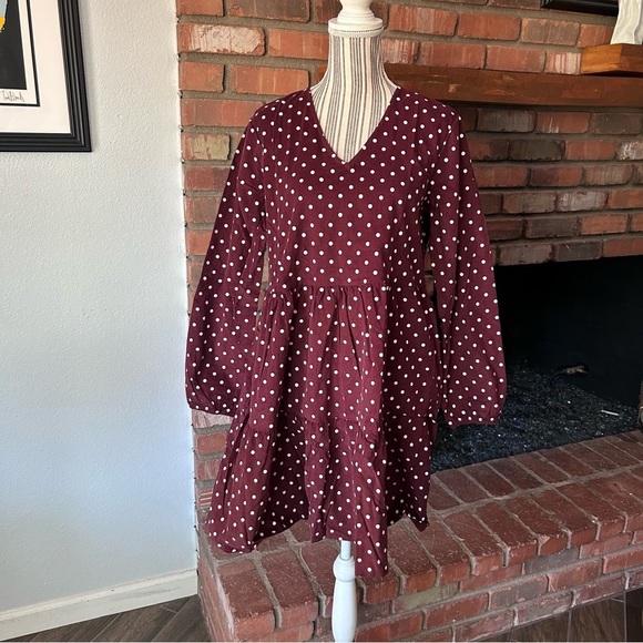 Jacqueline de Yong Dresses & Skirts - NWT Jacqueline de Yong Zurich Long Sleeve Corduroy Dress Sassafras Polka Dots 6